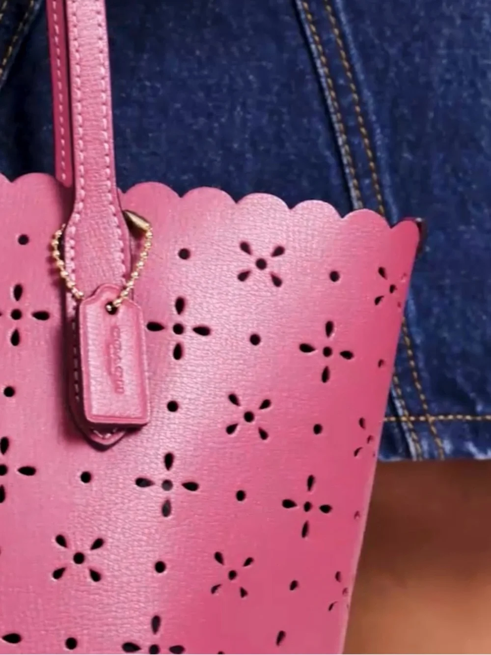 Coach Rose-Red Laser Cut Scalloped Edge Mini City Tote - Picture 5 of 16